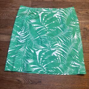Talbots Cotton Stretch Skirt Above Knee Palm Green Tropical Vacation 12P Lined